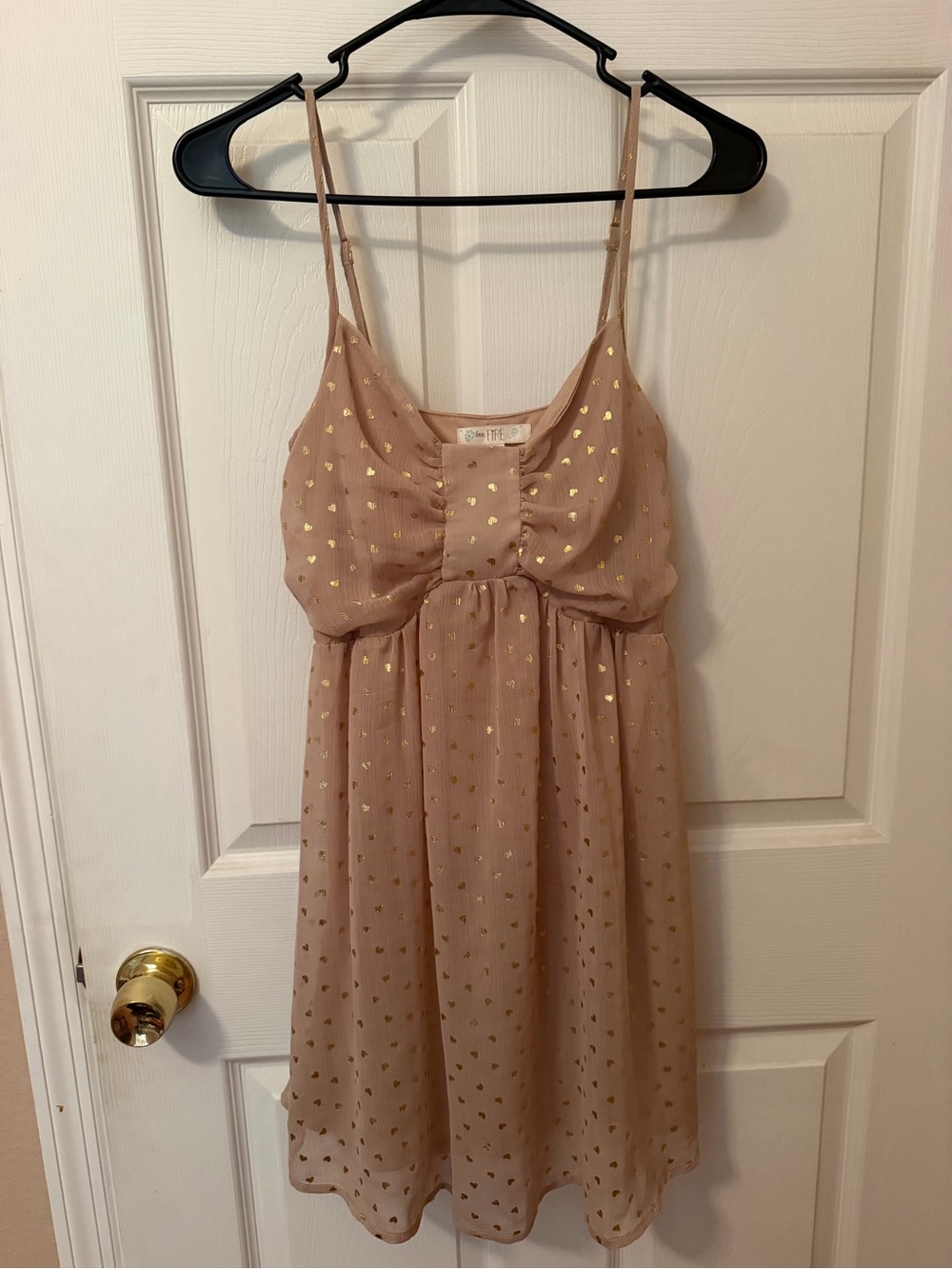 love, Fire Nude Sleeveless Chemise with Gold Hearts